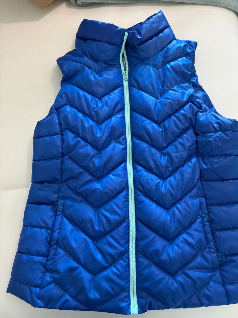 SO Blue Quilted Puffer Vest with Light Aqua Zip